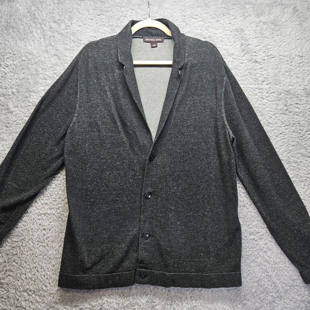Michael Kors Mens Black Cardigan Button Sweater Size Large Preppy Teacher City